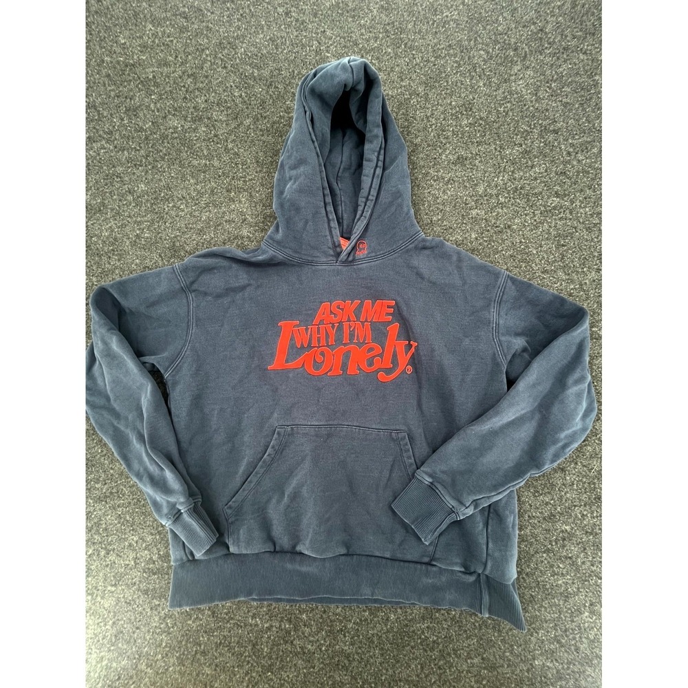 Lonely Ghost Popover Hoodie Womens Small Blue Ask Me Why I m Lonely Spell Out